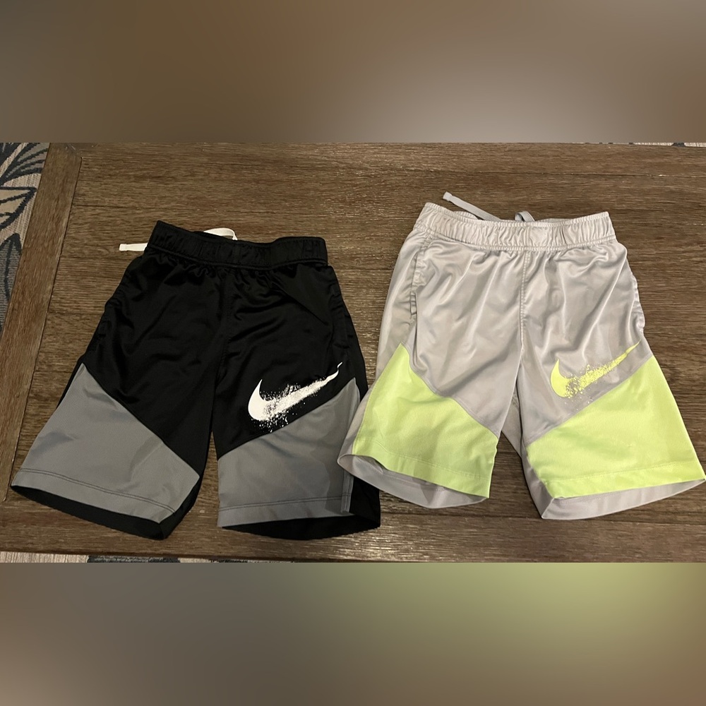 Nike Kids Black & Light Gray Athletic Shorts with Neon Yellow Accents